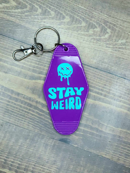 "Stay Weird" Retro Motel Keychain